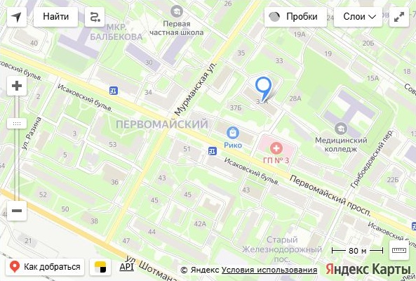 Расположение офиса Нордлинк ИКС: Петрозаводск, Первомайский проспект, 30-А